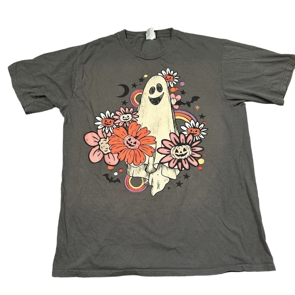 Retro Halloween Rainbows Floral Ghost Graphic Tee Size Medium